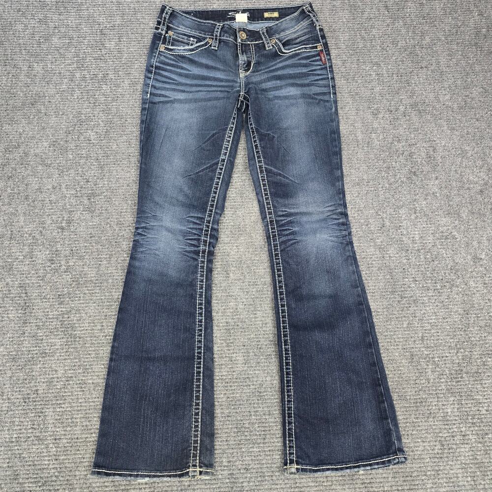 Silver Jeans Aiko Bootcut Womens 29x33 Dark Wash Thick Stitch Low Rise Denim